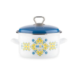 Enameled saucepan with a metal lid, embroidery yellow-blue 2.2 l Enameled saucepan BIOL 2.2 l CE18V1