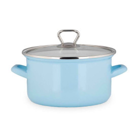 Enamel pot with glass lid, blue 5.6 l Enameled saucepan BIOL 5.6 l CE24B