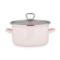 Enamel pot with glass lid, pink 3.1 l Enameled saucepan BIOL 3.1 l CE20P