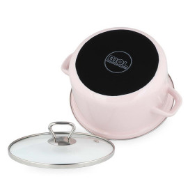 Enamel pot with glass lid, pink 3.1 l Enameled saucepan BIOL 3.1 l CE20P