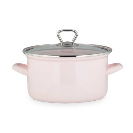 Enamel pot with glass lid, pink 4.6 l Enameled saucepan BIOL 4.6 l CE22P