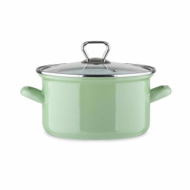 Enamel pot with glass lid, green 5.6 l Enameled saucepan BIOL 5.6 l CE24G
