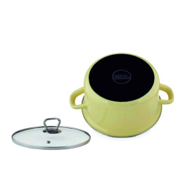 Enamel pot with glass lid, yellow 5.6 l cm Enameled saucepan BIOL 5.6 l CE24Y